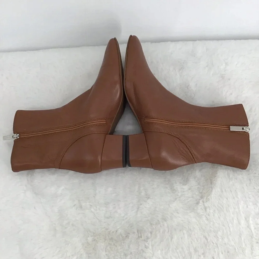 Aquatalia NWOT Selina Square Toe Leather Ankle Boots Cognac Size 8.5